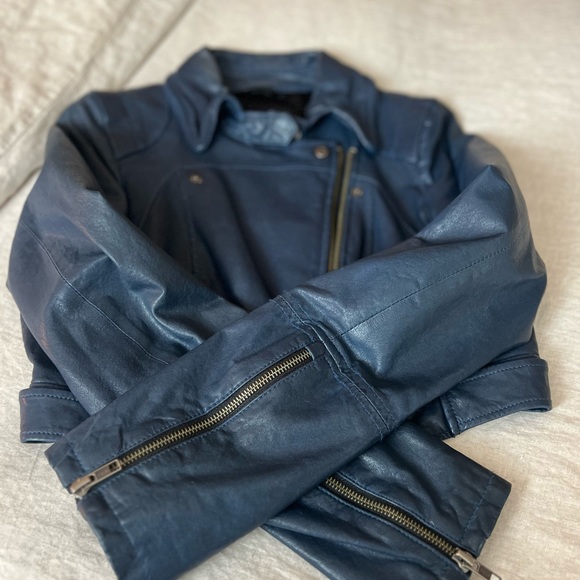 Cobalt blue Mackage, leather jacket. - Picture 1 of 11